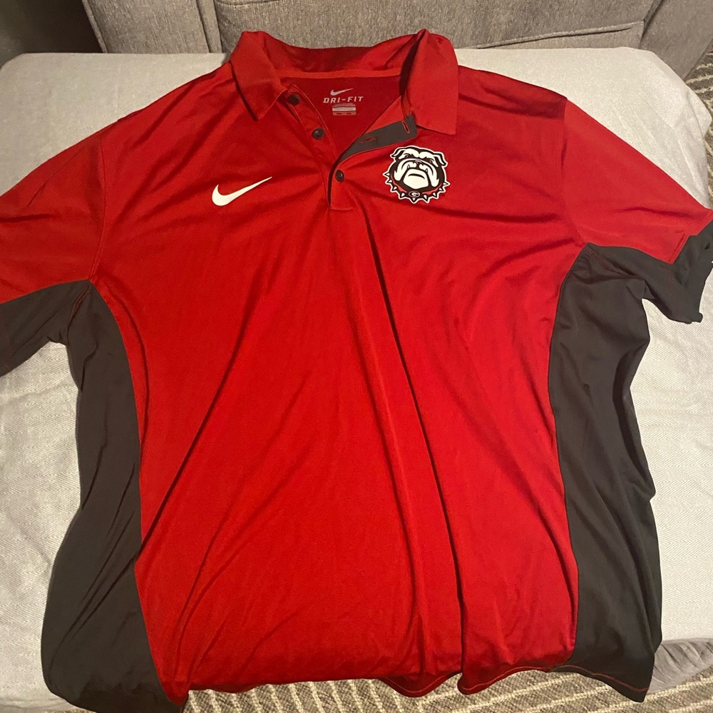Nike Red and Black Men's Dri-FIT Polo with Bulldog Logo